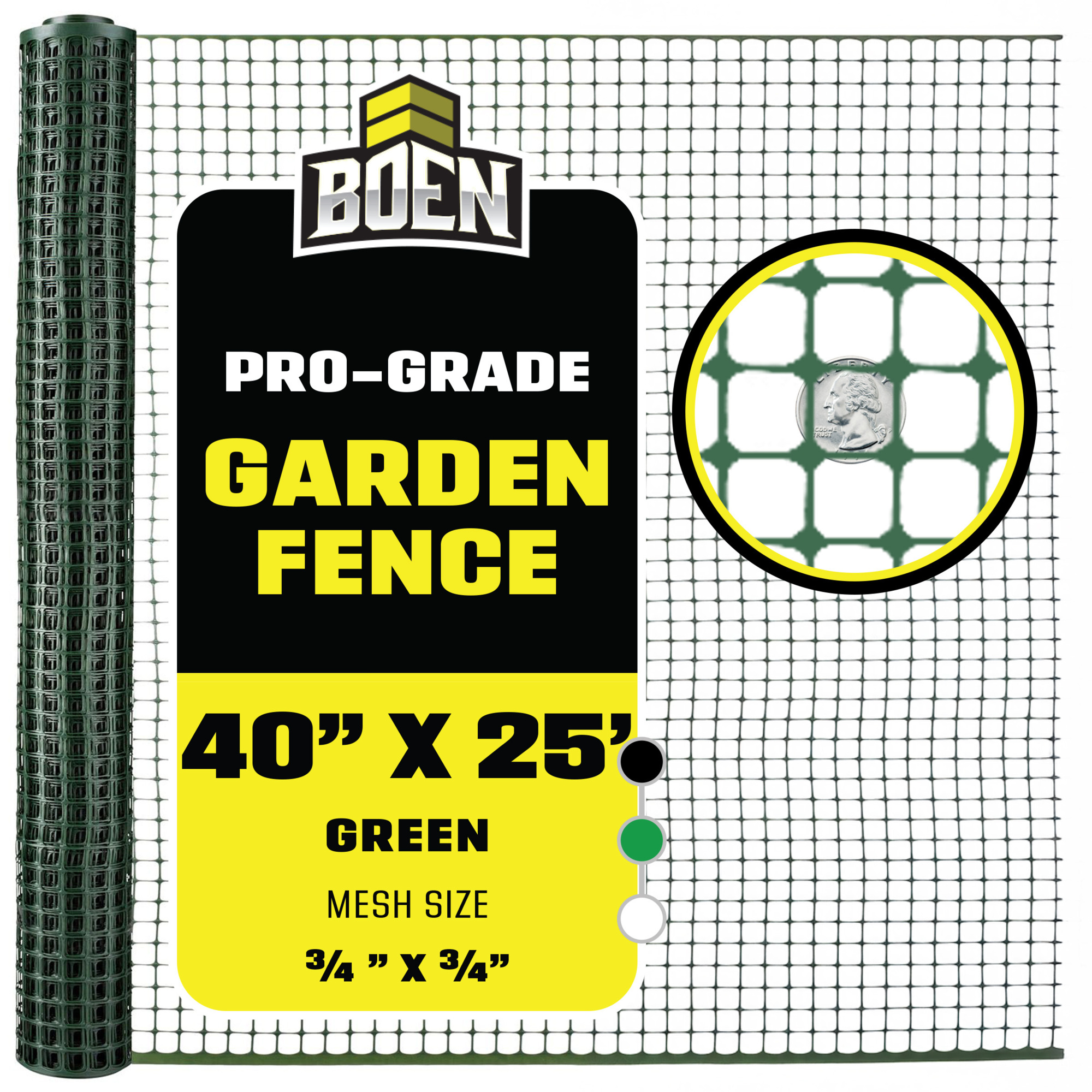 Boen Green Garden Fence 40 in x 25 ft, Temporary Barrier Outdoor Fence for Dog, Rabbit or Deer, Garden Netting Plastic Mesh Plant Protection